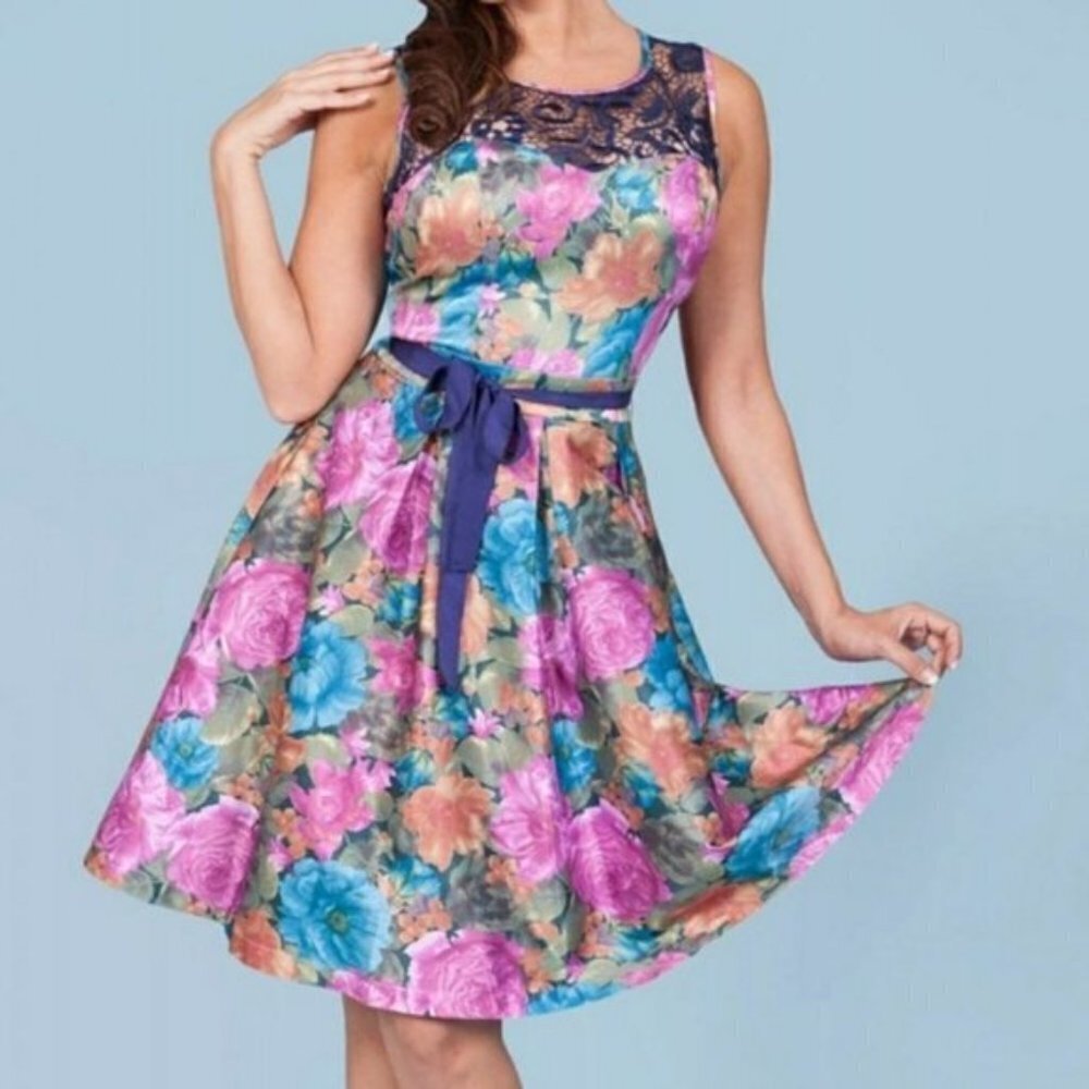 Tatyana Mirabelle floral midi dress with lace and tuile lining